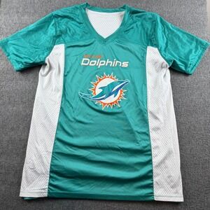 NFL Flag Miami Dolphins‎ Football Jersey Mens Medium Aqua White Mesh V-Neck